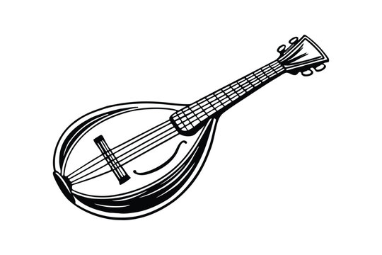 black and white mandolin musical instrument clip art preview