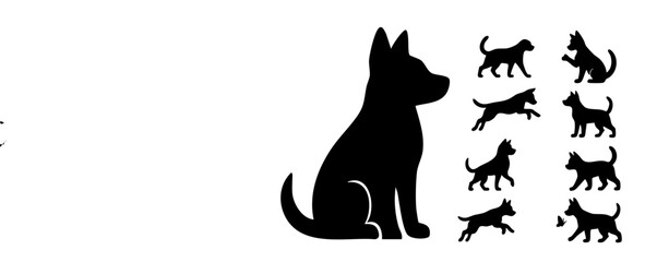 Obraz premium A collection of black silhouettes depicting various dog poses and movements, showcasing their playful and active nature.