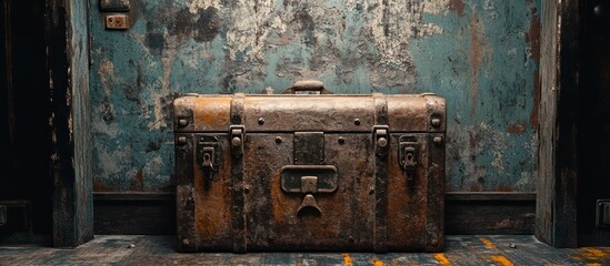 Antique Suitcase Against Weathered Wall