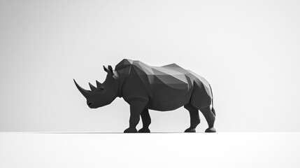 Obraz premium Rhinoceros with gray skin and light shadows against a minimal white background showcasing its unique features and detailed texture