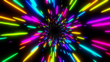 Naklejka premium Abstract dynamic background with neon glow colors, hyper speed of light in the universe. Cosmic background for event, party, carnival, celebration.