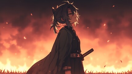 Girl in Fire Field Portrait