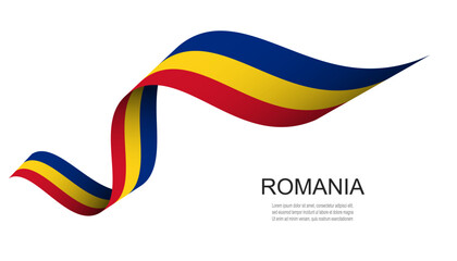 Romania flag on Waving ribbon, Romania Independence Day.