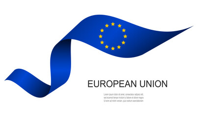 European Union flag on waving ribbon, EU flag.