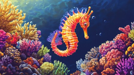 Obraz premium Spectrum Seahorse A seahorse swimming through coral reefs its bo illustration