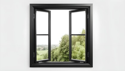 Fototapeta premium Open Window with View of Green Landscape