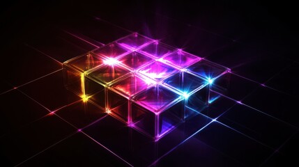 Led Light. Abstract effect. Future tech. Glare cubes. Digital cpu signal. .Shine grid. Modern big data. Neon flare. Quantum computer net system. .Magic code. Grid HUD lines. Web device. Blocks system