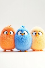 Naklejka premium A group of three small colorful birds standing next to each other