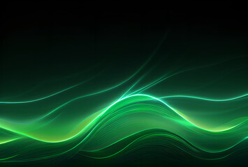 Naklejka premium Metallic liquid background. Abstract neon texture.holographic foil. Wavy glossy surface in black and green colors Background ,high quality,generative ai