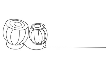 Continuous one line art world music day concept tabla dagga