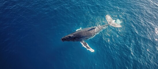 Fototapeta premium Humpback whale ocean swim aerial view