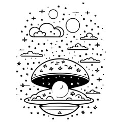 Fototapeta premium Celestial Pearl in Cosmic Oyster Sketch Artwork