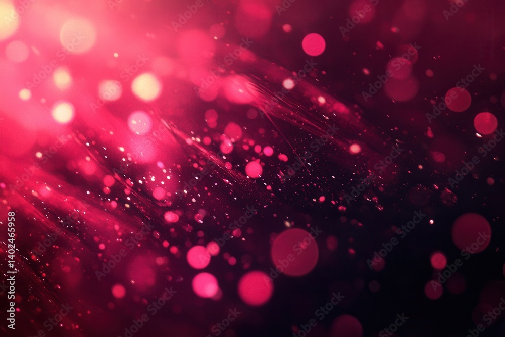 Wall mural abstract red bokeh lights and sparkling particles on a dark background