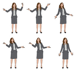 Obraz premium Young Businesswoman, Open Hand Gestures, Explaining in various poses.