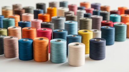 A vibrant collection of sewing threads in various colors arranged on a bright surface pic