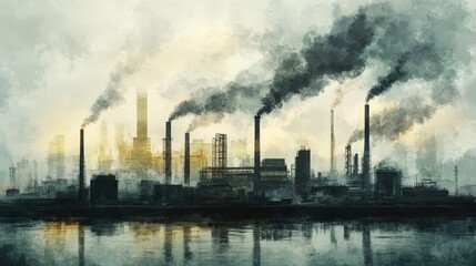 Industrial factory with smoke stacks illustration