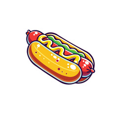 A tasty hot dog vector with mustard and sauce, served in a grilled bun. Perfect for fast food, barbecue, or snack illustrations, ideal for restaurants, cuisine, and junk food designs.