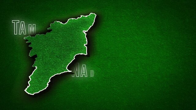 Tamil Nadu India Green Grass Wealthy State Animation Map Border Geography South Land Glow 4K Video