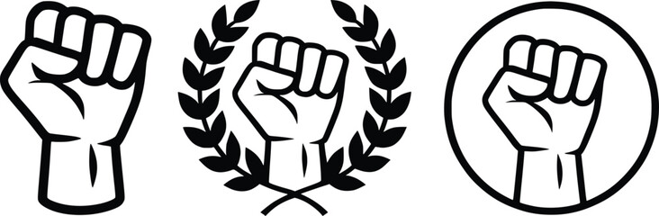 Raised Fist Icon Set, Power, Unity, Protest, and Revolution Symbols