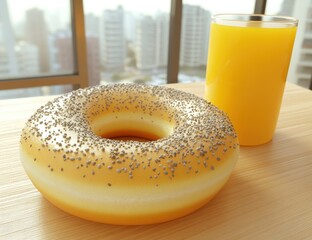 Poppy seed bagel and orange juice