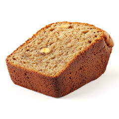 A thick slice of banana bread with a golden brown crust, soft crumb, and visible banana flecks