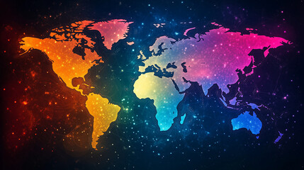 Fototapeta premium Artistic colorful world map design with abstract watercolor texture for travel, education, and global themed presentations