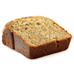 A thick slice of banana bread with a moist crumb, deep golden-brown crust, and visible flecks of ripe banana
