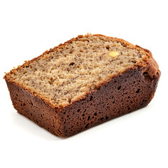A thick slice of banana bread with soft moist crumb, visible banana pieces, and golden-brown crust