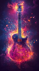 Electric guitar surrounded by gorgeous flames