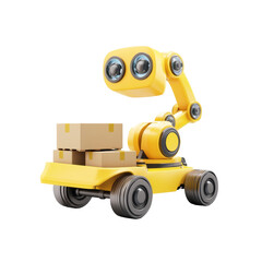 Fototapeta premium Yellow robot with boxes on wheels: efficient technology for easy automated transport tasks