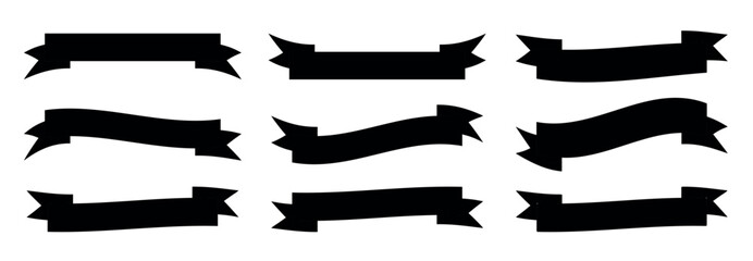 A collection of black vector ribbons in various styles, isolated on a white background, perfect for graphic design elements, vector illustration