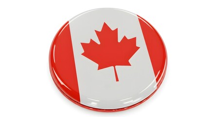 Round Button with Red and White Design on White Background