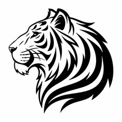 Elegant Black and White Tiger Head Vector Illustration for Design Elements