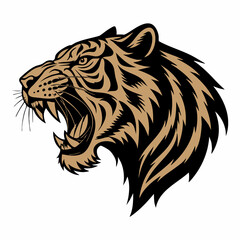 Vector illustration of a ferocious tiger head roaring, stylized design and illustration.