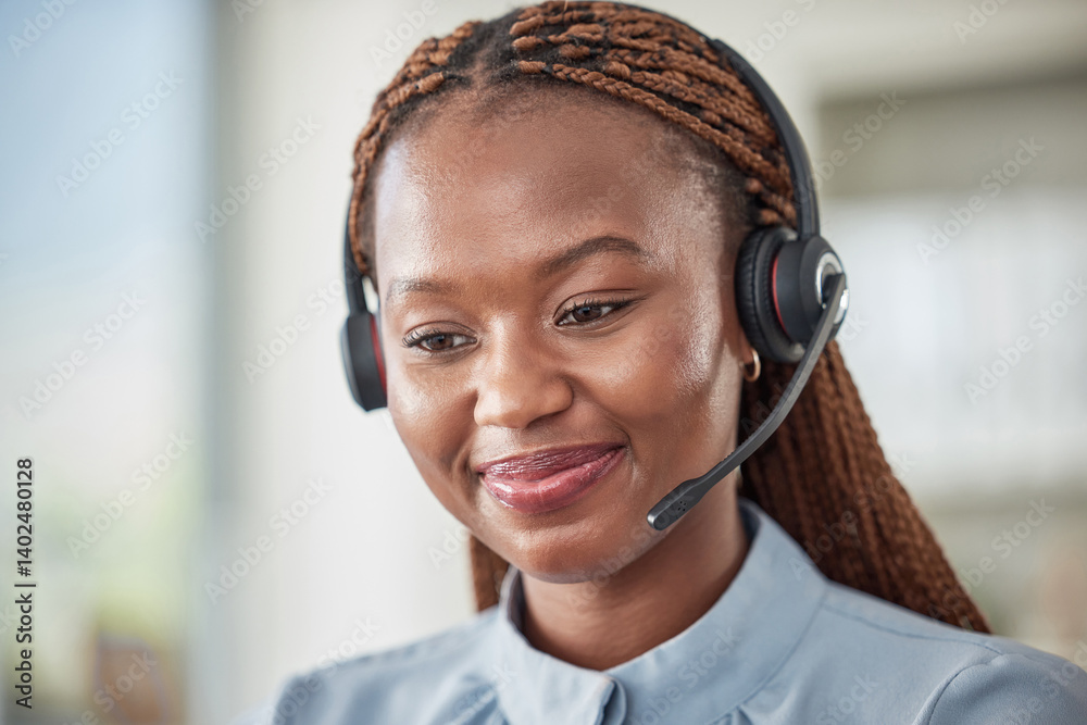 Aufkleber Working friendly online customer support service support worker, phone operator or receptionist. Closeup of a woman web help, digital and internet assistance call center employee face with headset