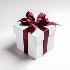 Obraz premium White Gift Box with Burgundy Ribbon