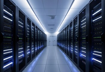 Fototapeta premium Server Room Data Center Corridor