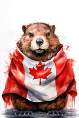 Beaver draped in the Canadian flag, Canada Day.