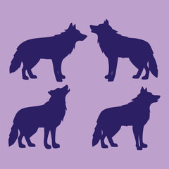 Set of a wolf silhouette vector isolated