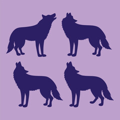 Set of four vector howling wolf silhouettes