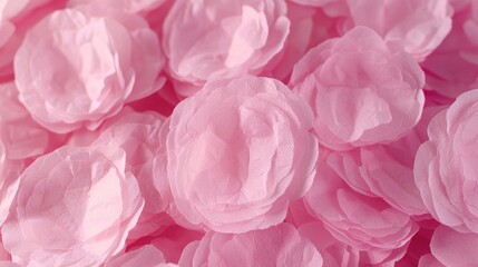 Obraz premium Delicate pink paper flowers. Close-up view of many small, light pink, folded paper blossoms