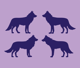 Set of a wolf silhouette vector isolated