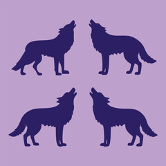 Set of four vector howling wolf silhouettes