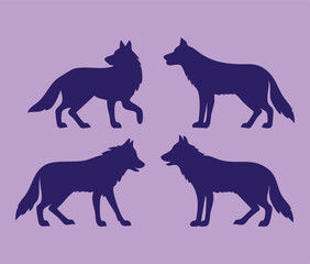 Set of a wolf silhouette vector isolated