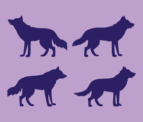 Set of a wolf silhouette vector isolated