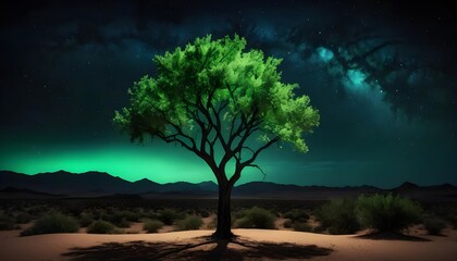 Lone Tree Under Starry Night Sky