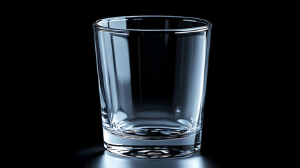 A clear glass tumbler sits on a reflective surface against a dark background, showcasing its elegance