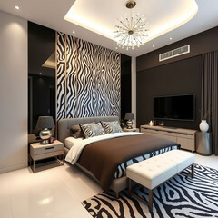 modern luxury bedroom interior zebra color