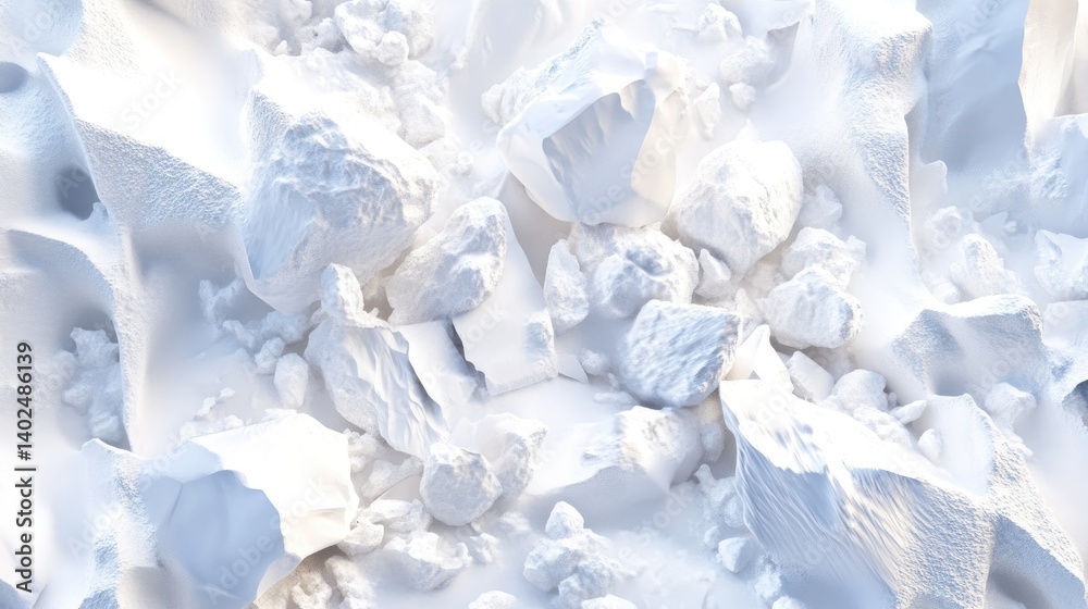 Poster detailed close-up of crushed ice chunks, shimmering surface with frost highlights