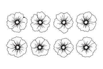 Obraz premium Set of 6 pec in two row Hollyhock black line art on white background